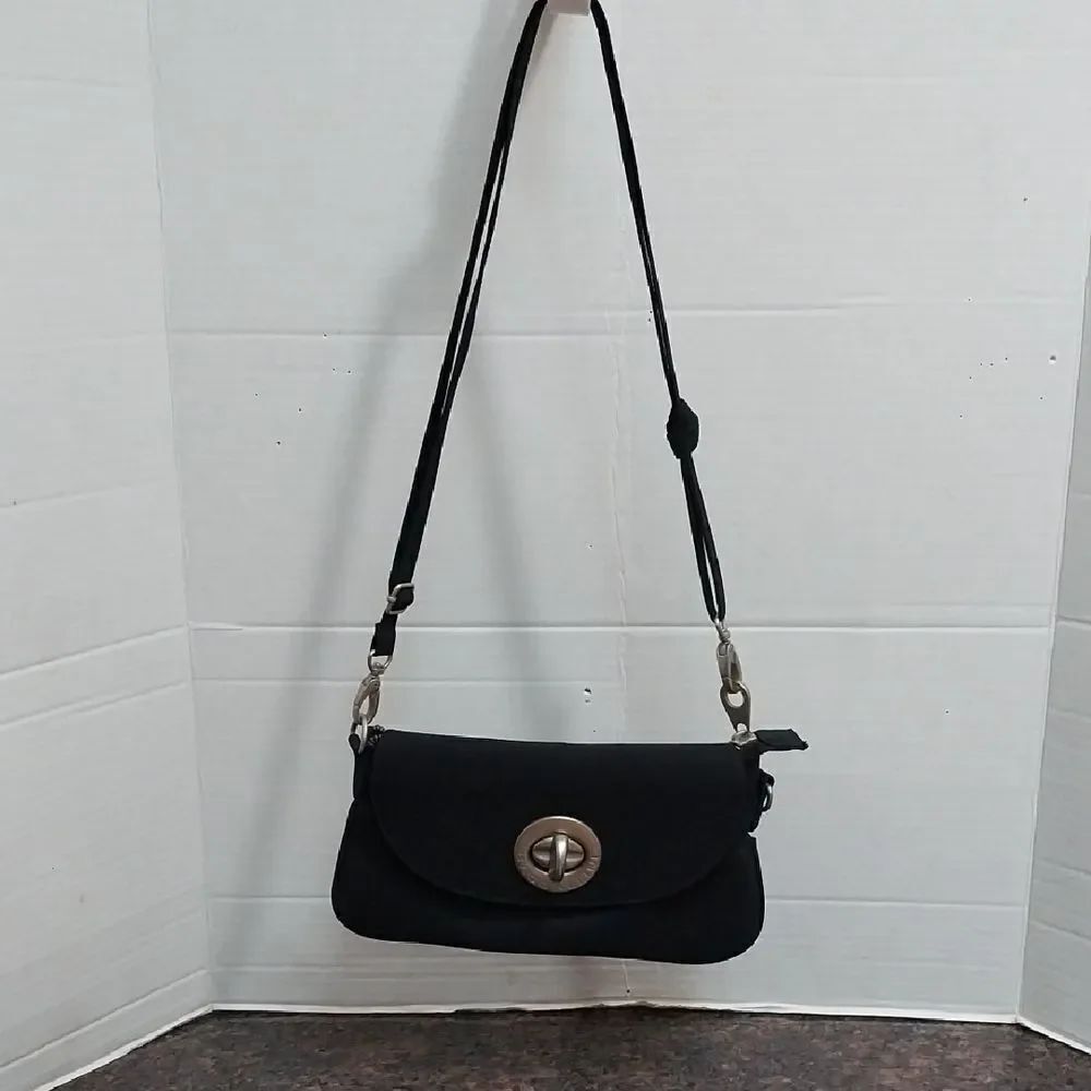 Baggallini Black Classic Shoulder Bag with Flap-Over Design